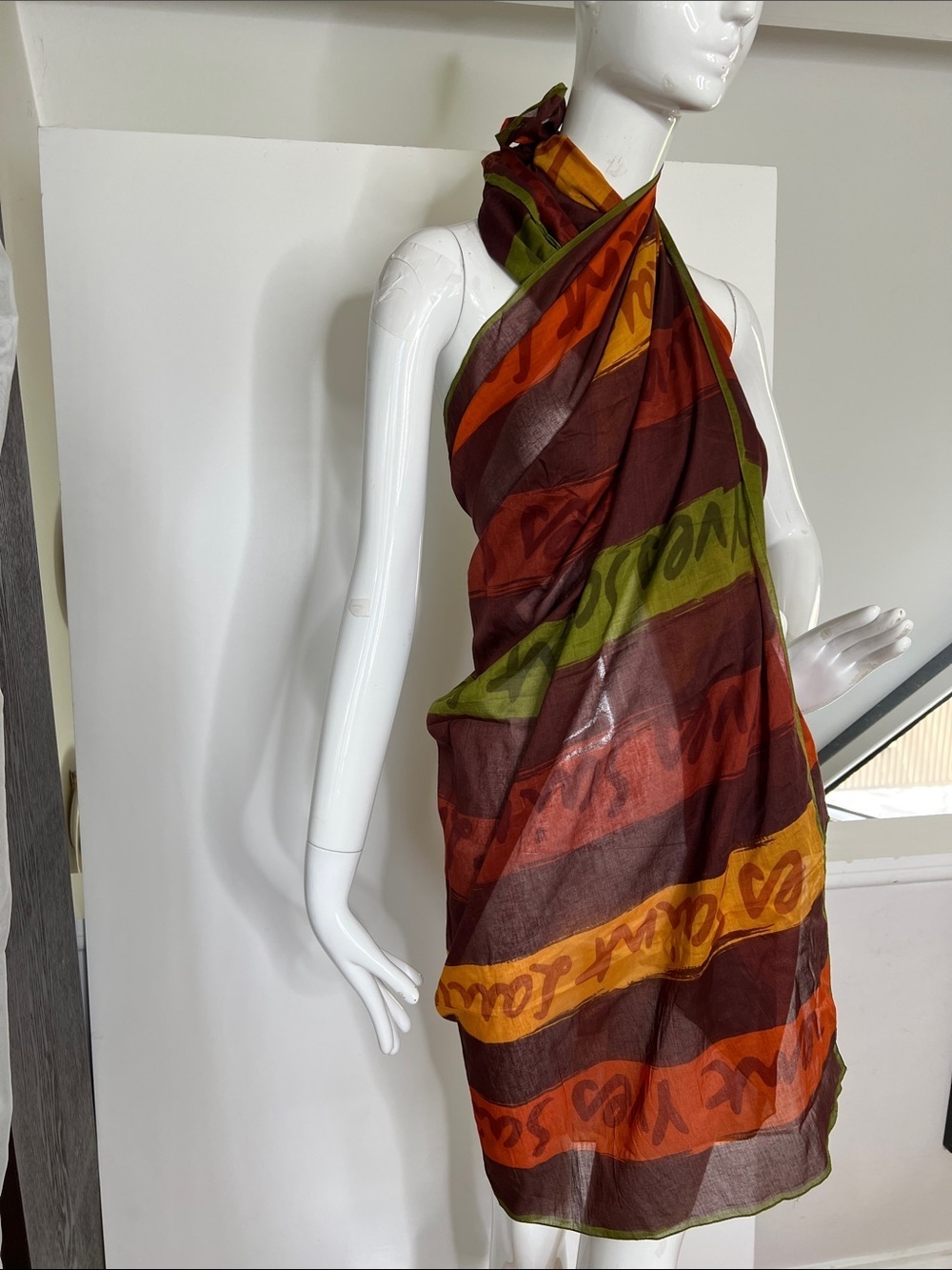 Yves Saint Laurent 60” x 45” Large Cotton Parreo  Scarf Wrap Shawl